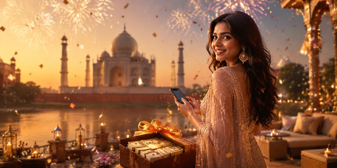 Mobile Aviator gameplay being played in Agra with Taj Mahal background