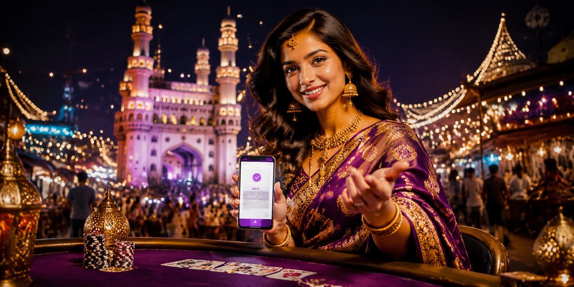 Hyderabad Charminar area with night market and casino scene at night