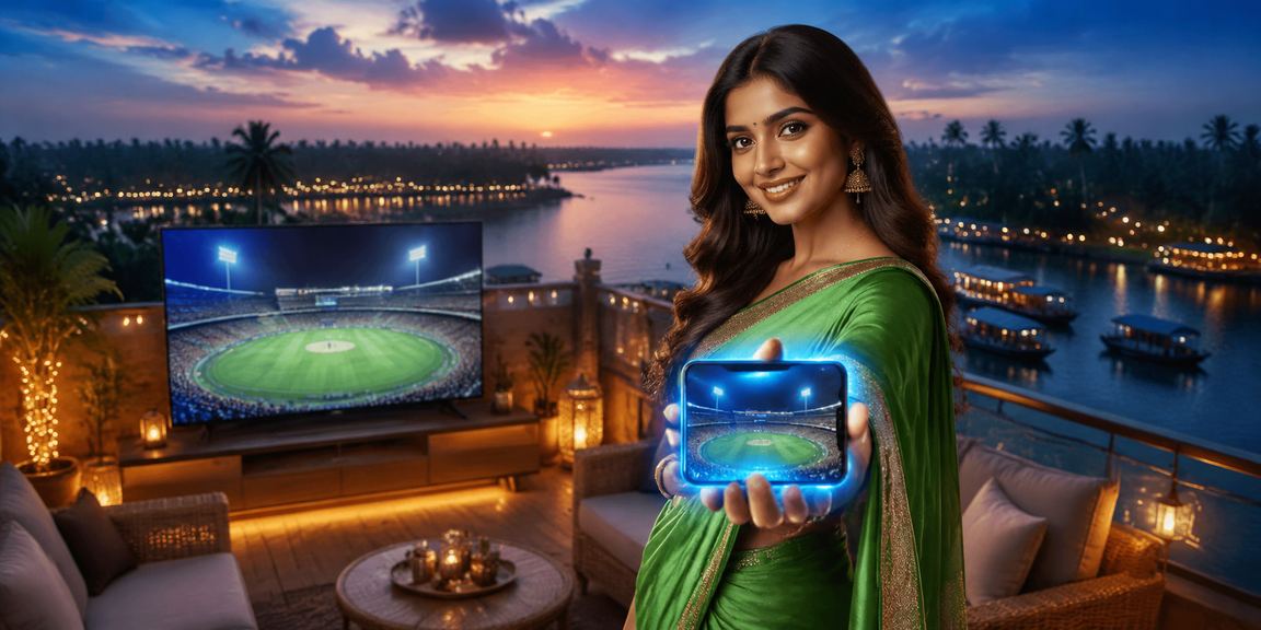 Kerala backwaters with cricket betting concept and balanced lifestyle